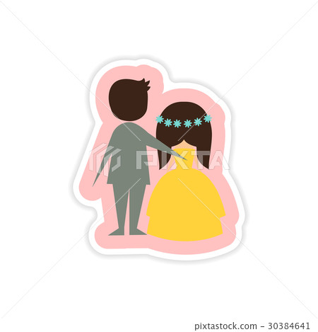 paper sticker on white background bride and groom 30384641