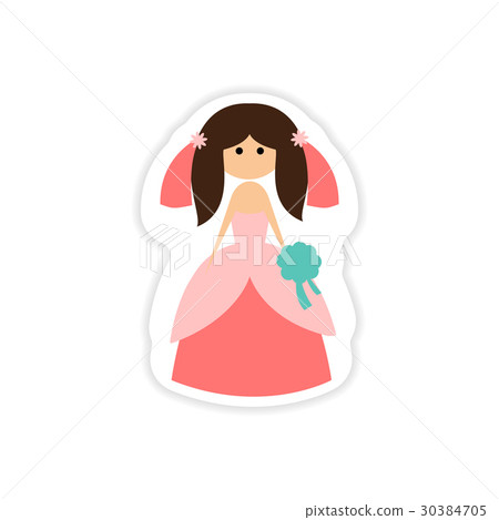 paper sticker on white background beautiful bride 30384705