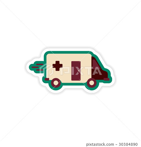 paper sticker on white background ambulance car  30384890
