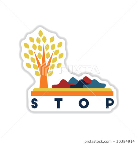 paper sticker on white background stop 30384914