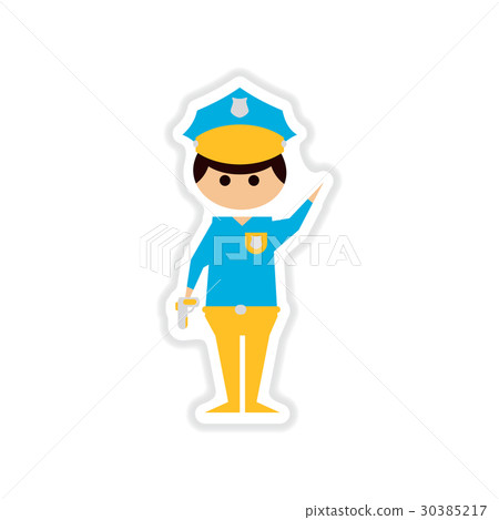 paper sticker on white background male police 30385217