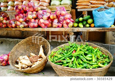 Fresh fruits and vegetables at the local market 30385429