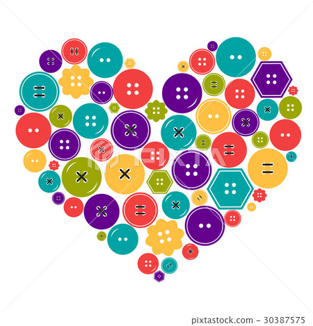Heart made of bright clothes buttons Heart made of bright clothes buttons 30387575