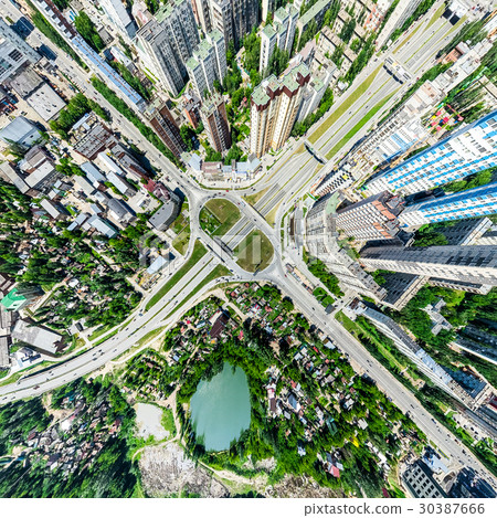 Aerial city view with crossroads and roads, houses 30387666