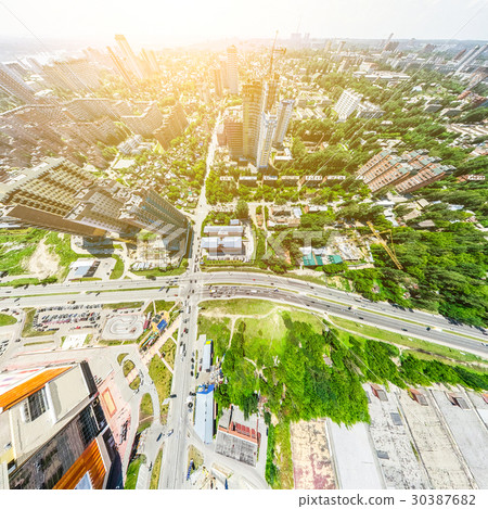 Aerial city view with crossroads and roads, houses Aerial city view with crossroads and roads, houses 30387682