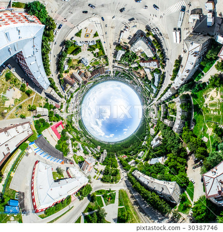 Aerial city view with crossroads and roads, houses 30387746