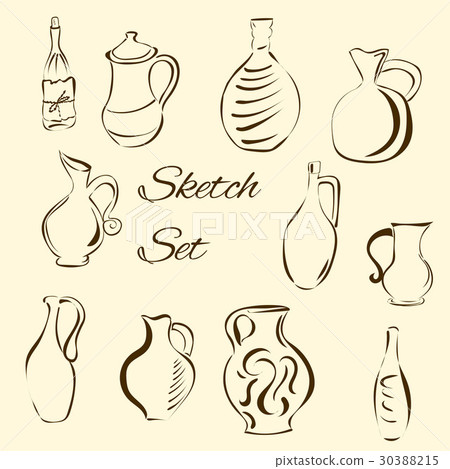 Vector set of ink pitchers and jars. Vector set of ink pitchers and jars. 30388215