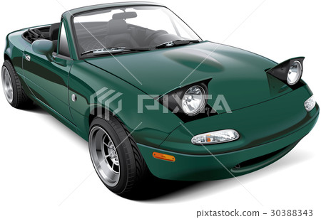 Green two-seater roadster with open headlights 30388343