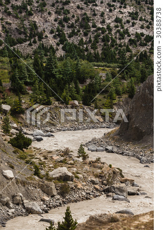 River with the rock mountain and forest. 30388738