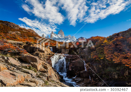Beautiful view with waterfall and Fitz Roy 30392467