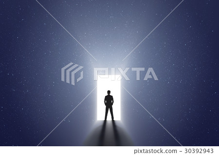Rear view of a business man against the way exit 30392943