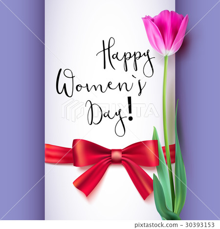 Template greeting card with Tulip and red bow 30393153