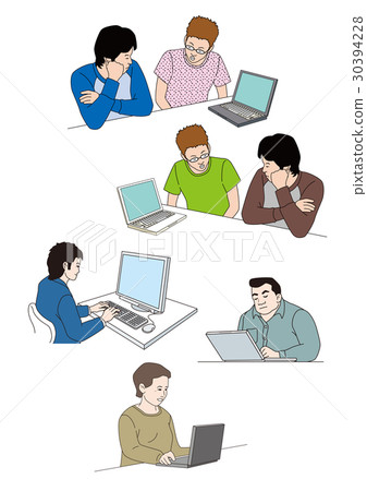 操作個人計算機例證場面5點的人 操作個人計算機例證場面5點的人 30394228