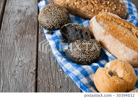 Black bread background with copy space on rustic 30394832