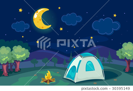 Camping Tent Under Stars - Stock Illustration [30395149] - PIXTA