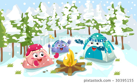 Mascot Tents Winter Camping - Stock Illustration [30395155] - PIXTA