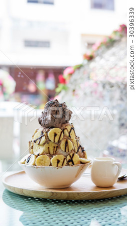 Bingsu dessert ice cream chocolate and banana. Bingsu dessert ice cream chocolate and banana. 30396339