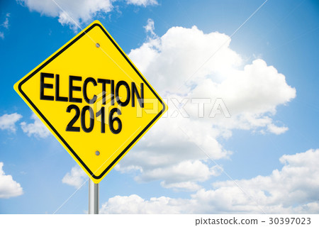 Road sign Election 2016 on sky 30397023