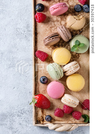 Variety of french dessert macaroons 30397418