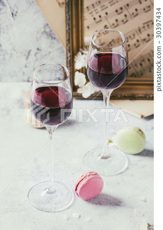 Port wine with french dessert macaroons 30397434