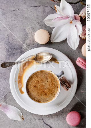 Cup of black coffee with magnolia Cup of black coffee with magnolia 30397465