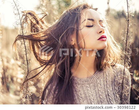 Fashion beautiful lady in autumn landscape Fashion beautiful lady in autumn landscape 30398122