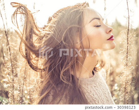 Fashion beautiful lady in autumn landscape Fashion beautiful lady in autumn landscape 30398123