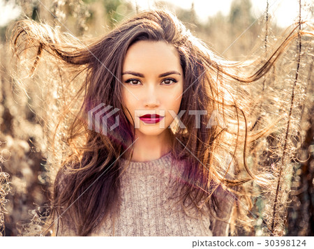 Fashion beautiful lady in autumn landscape Fashion beautiful lady in autumn landscape 30398124