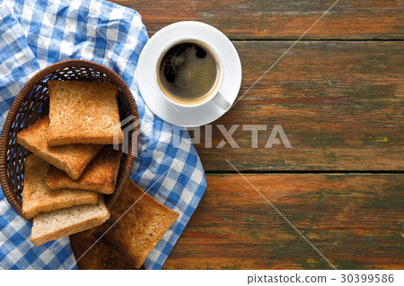 Breakfast background, toast and coffee on rustic Breakfast background, toast and coffee on rustic 30399586