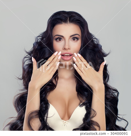 Surprised Woman Fashion Model with Open Mouth Surprised Woman Fashion Model with Open Mouth 30400091