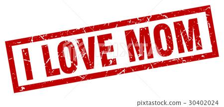 square grunge red i love mom stamp 30402024