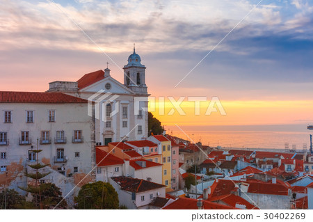 Alfama at cloudy sunrise, Lisbon, Portugal 30402269