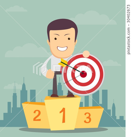 winner on a pedestal hold a target with arrow. winner on a pedestal hold a target with arrow. 30402673