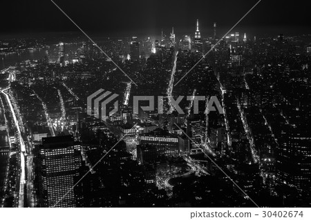 Black and White Aerial View at New York City at Night 30402674