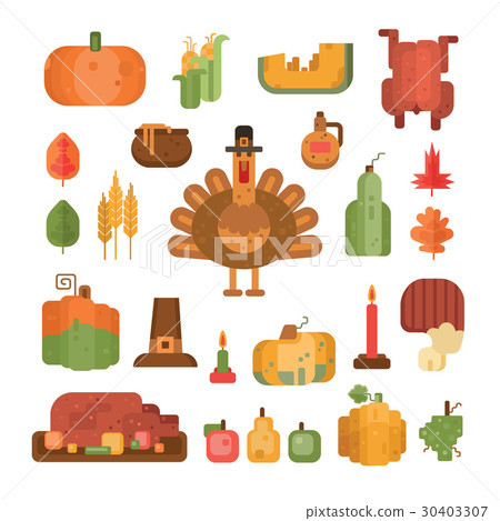 Set colorful flat geometric icons Thanksgiving day 30403307