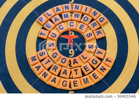 Key words to success on dartboard 30403546