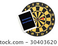 business solution on tablet screen with dartboard 30403620