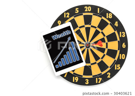 dart target on bullseye with graph on tablet  30403621