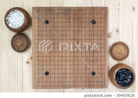 two wooden bowls with four handicap stones two wooden bowls with four handicap stones 30403626