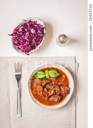 Stewed beef top view 30403736