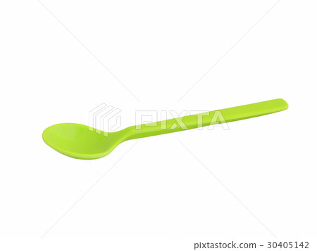 Green plastic spoon isolated on white background 30405142
