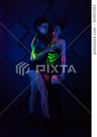 Sexy lesbian fashion models in uv neon light 30405401