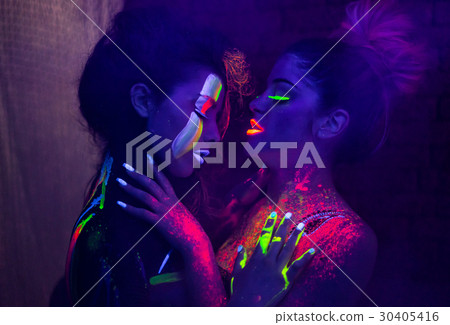 Sexy lesbian fashion models in uv neon light 30405416