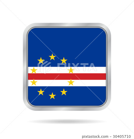 Flag of Cape Verde. Metallic gray square button. 30405710