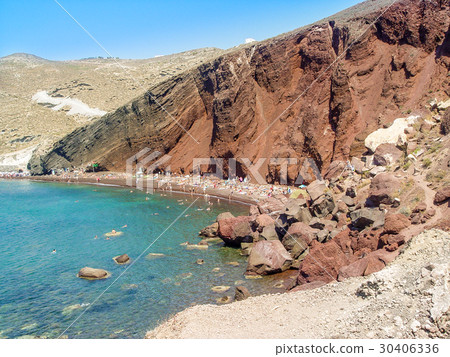 wide panoramic view of red beach in Santorini wide panoramic view of red beach in Santorini 30406336