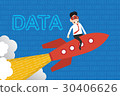 Business man and ignition rocket on binary code 30406626