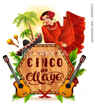 Cinco de Mayo lettering text and woman greeting 30408251