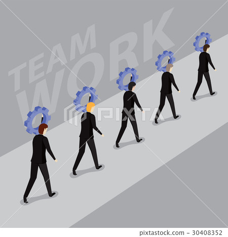 Businessmen carrying a sprocket in a row 30408352