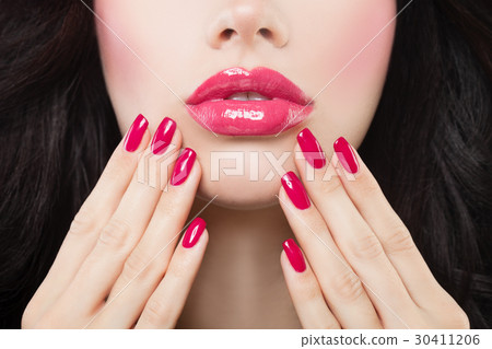 Beautiful Lips and Nails Closeup Beautiful Lips and Nails Closeup 30411206