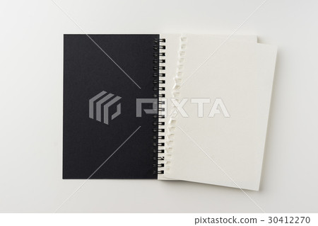 Top view of blank notebook on white background 30412270